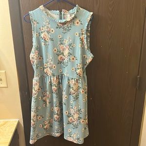 Baby blue floral knit dress